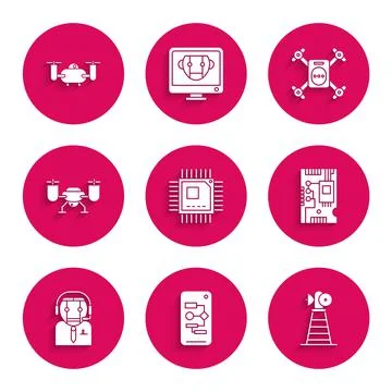 Set Processor with microcircuits CPU, Algorithm, Antenna, Electronic computer 스톡 일러스트