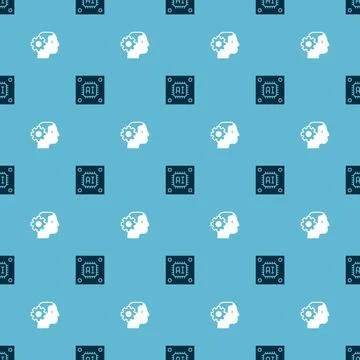 Set Processor with microcircuits CPU and Humanoid robot on seamless pattern Stock Illustration