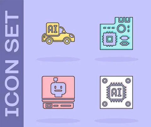 Set Processor with microcircuits CPU, Autonomous smart car, Robot and Stockillustratie