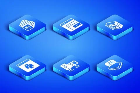 Set Processor with microcircuits CPU, Computer monitor screen, Python Stock Illustration