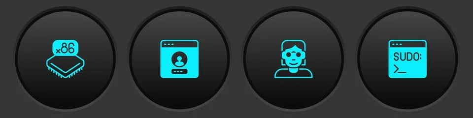 Set Processor with microcircuits CPU, Create account screen, Hacker coder and Stock Illustration