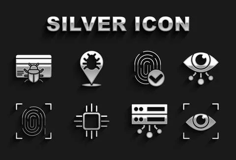 Set Processor with microcircuits CPU, Eye scan, Server, Data, Web Hosting Illustrazione stock