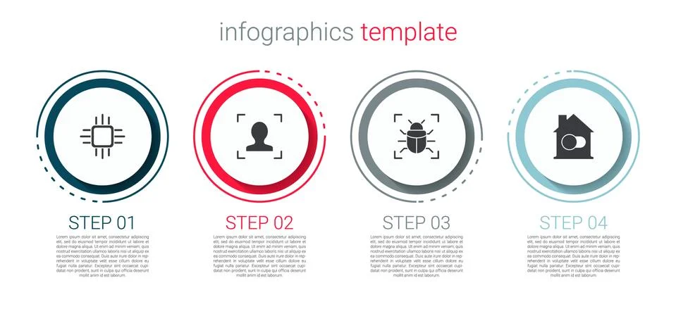 Set Processor with microcircuits CPU, Face recognition, System bug and Smart Stockillustratie