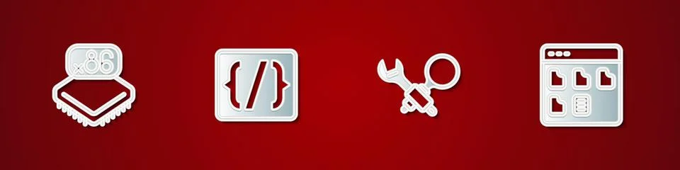 Set Processor with microcircuits CPU, Programming language syntax, Debugging  Stock Illustration