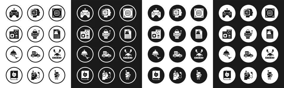 Set Processor with microcircuits CPU, Robot, Motherboard digital chip, Remote 스톡 일러스트
