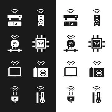 Set Processor with microcircuits CPU, Smart sensor, Wireless TV box receiver Illustrazione stock