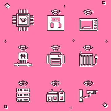 Set Processor with microcircuits CPU, Smart bathroom scales, microwave oven.. 스톡 일러스트