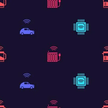 Set Processor with microcircuits CPU, Smart car system wireless, heating radi Illustrazione stock