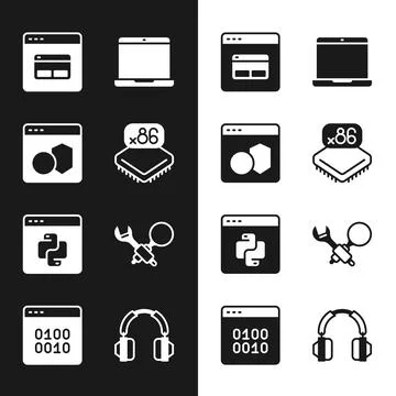 Set Processor with microcircuits CPU, Software, Search engine, Laptop, Pyth.. 스톡 일러스트