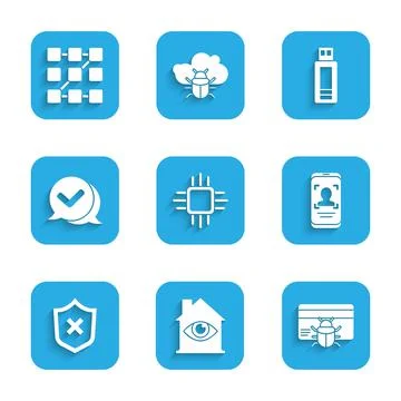 Set Processor with microcircuits CPU, System bug in credit card, Mobile and face Stock Illustration