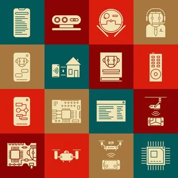 Set Processor with microcircuits CPU, Wireless Controlling CCTV security camera Stock Illustration