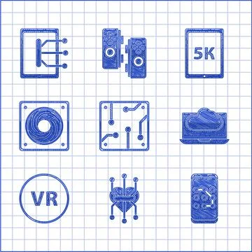 Set Processor, Mobile and graphic password protection, Cloud technology data Stock Illustration