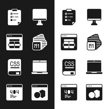 Set Processor, MySQL code, Clipboard with checklist, Computer monitor screen 스톡 일러스트