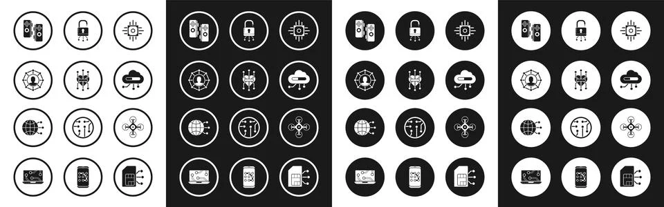 Set Processor, Project team base, Gamepad, Internet of things, Lock on digital 스톡 일러스트