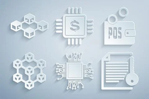 Set Processor, Proof of stake, Blockchain technology, Smart contract, chip with Stock Illustration