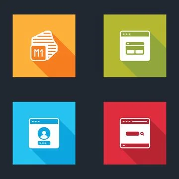 Set Processor, Search engine, Create account screen and  icon. Vector Illustrazione stock