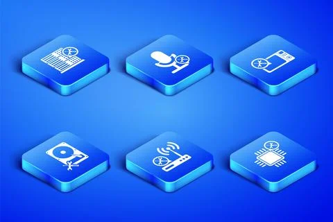 Set Processor service, Database server, Router wi-fi, Hard disk drive, Micr.. Stock-Illustration