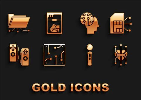 Set Processor, Sim card, Gamepad, Human brain as digital circuit board, Folder Stock Illustration