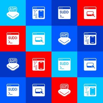 Set Processor, Software, Code terminal and Browser files icon. Vector Illustrazione stock