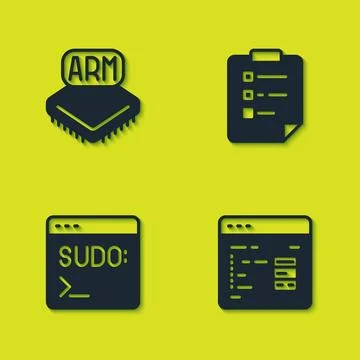Set Processor, Software, Code terminal and Clipboard with checklist icon. V.. Ilustração Stock