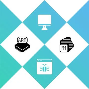 Set Processor, System bug, Computer monitor screen and icon. Vector 스톡 일러스트