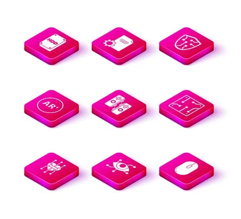 Set Processor, Virtual reality, Ar, augmented, Gamepad, Computer mouse, Cyber Illustrazione stock