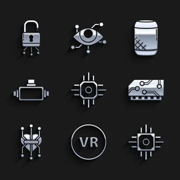 Set Processor, Virtual reality, RAM, random access memory, glasses, Voice Illustrazione stock