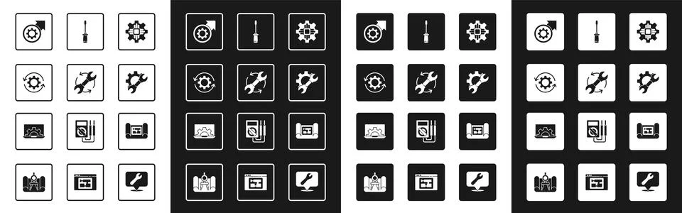 Set Processor, Wrench and arrows as workflow, Gear, process, spanner gear, .. イラスト素材