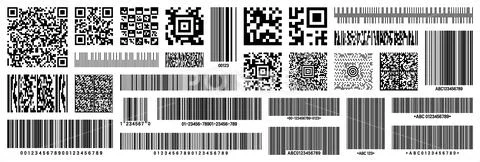 Set of product barcodes and QR codes. Identification tracking code ...