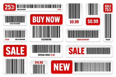 Set of product barcodes. Special offer, sale stickers, shopping discount label Stockillustratie
