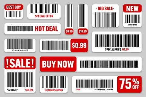 Set of product barcodes. Special offer, sale stickers, shopping discount label Stockillustratie