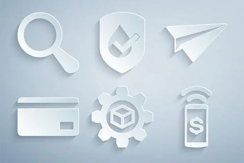 Set Product development, Paper plane, Credit card, Contactless payment Stock Illustration