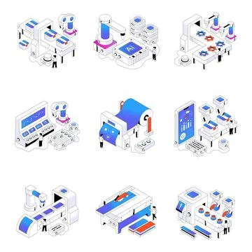 Set of Production Isometric Illustrations Stock Illustration