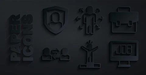 Set Productive human, Briefcase, Exchange work, Search job, Multitasking manager Stock Illustration