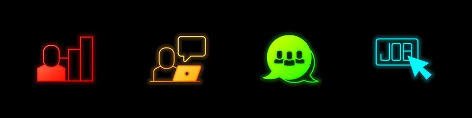 Set Productive human, Freelancer, Project team base and Search job icon. Vector Stock Illustration