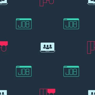 Set Productive human, Project team base and Search job on seamless pattern... Stock Illustration
