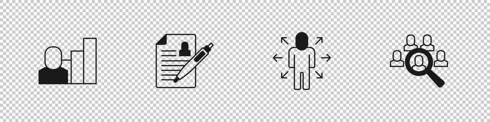 Set Productive human, Resume, Multitasking manager working and Magnifying g.. イラスト素材