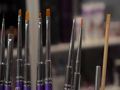 A set of professional brushes for makeup and cosmetic purposes. Stock Footage 73397684