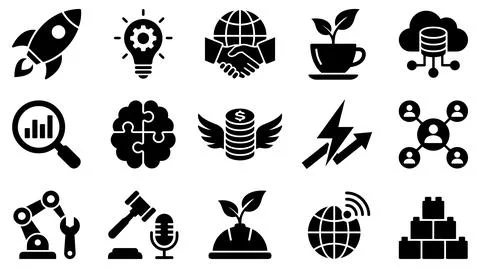 Set of professional business and technology vector icons for creative projects Иллюстрация