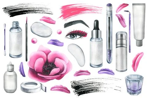 Set of professional cosmetics and tools for makers of lamination, painting Stock Illustration