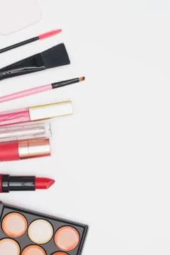 Set of professional cosmetics, makeup tools and accessories isolated on white Stock Photos