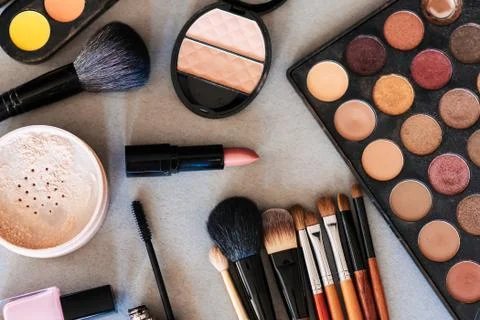 Set of professional cosmetics, tools for make-up and care of women's skin Stock Photos