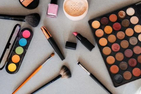 Set of professional cosmetics, tools for make-up and care of women's skin Stock Photos