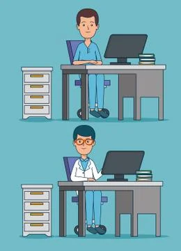 Set professional doctor office with computer in the desk Stockillustratie