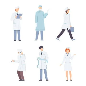 Set of professional doctors in uniform making examination and treatment Illustrazione stock