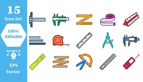 Set of professional drafting and measuring instrument icons with drafting 库存插图