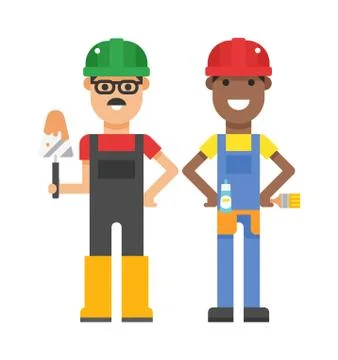 Set of professional engineering workers people building team in helmets builders Ilustración de archivo