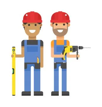 Set of professional engineering workers people building team in helmets builders Ilustración de archivo