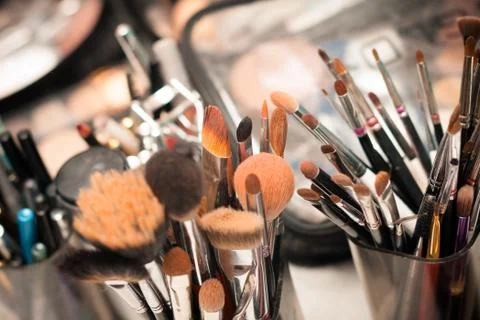 Set of professional make-up brushes Stock Photos
