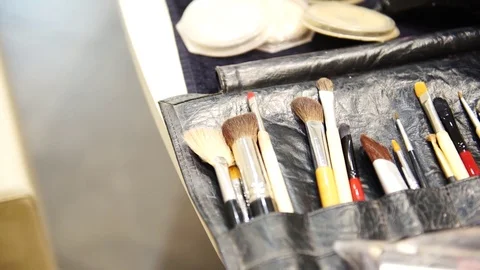 Set of professional makeup brushes, 4K Stock Footage 74367414